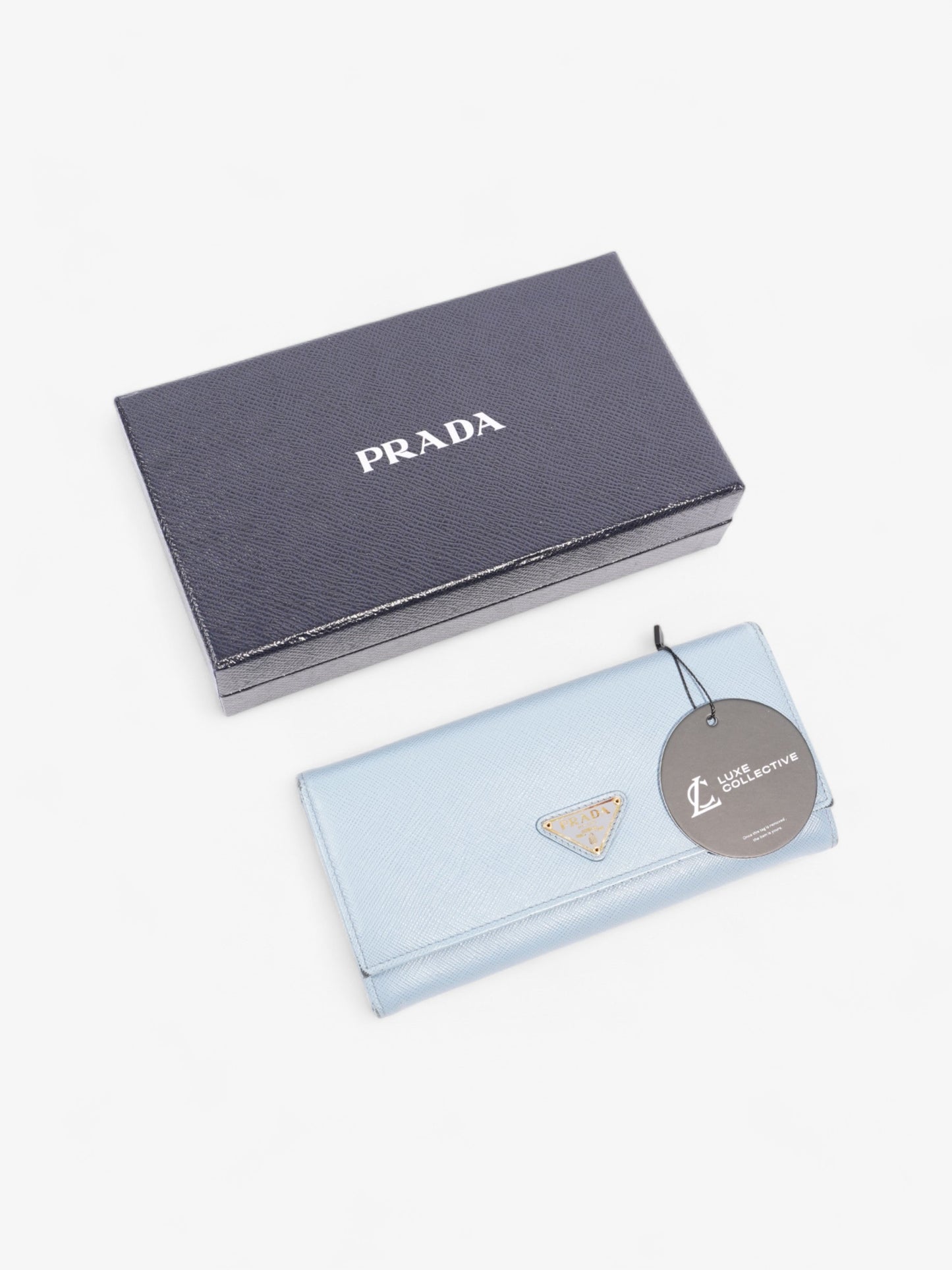 Prada Long Flap Wallet Light Blue Saffiano Leather
