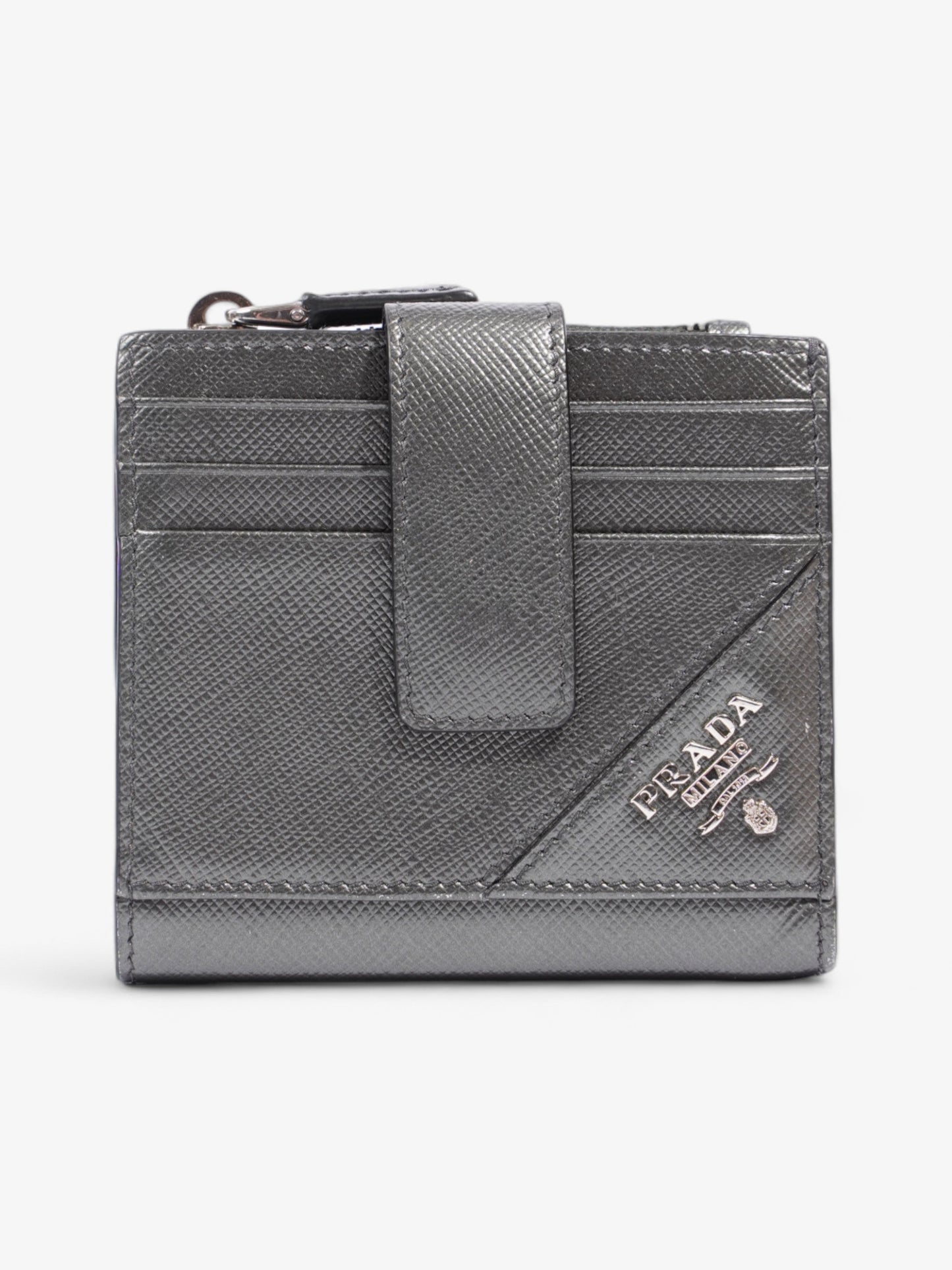 Prada Compact Wallet Grey Saffiano Leather