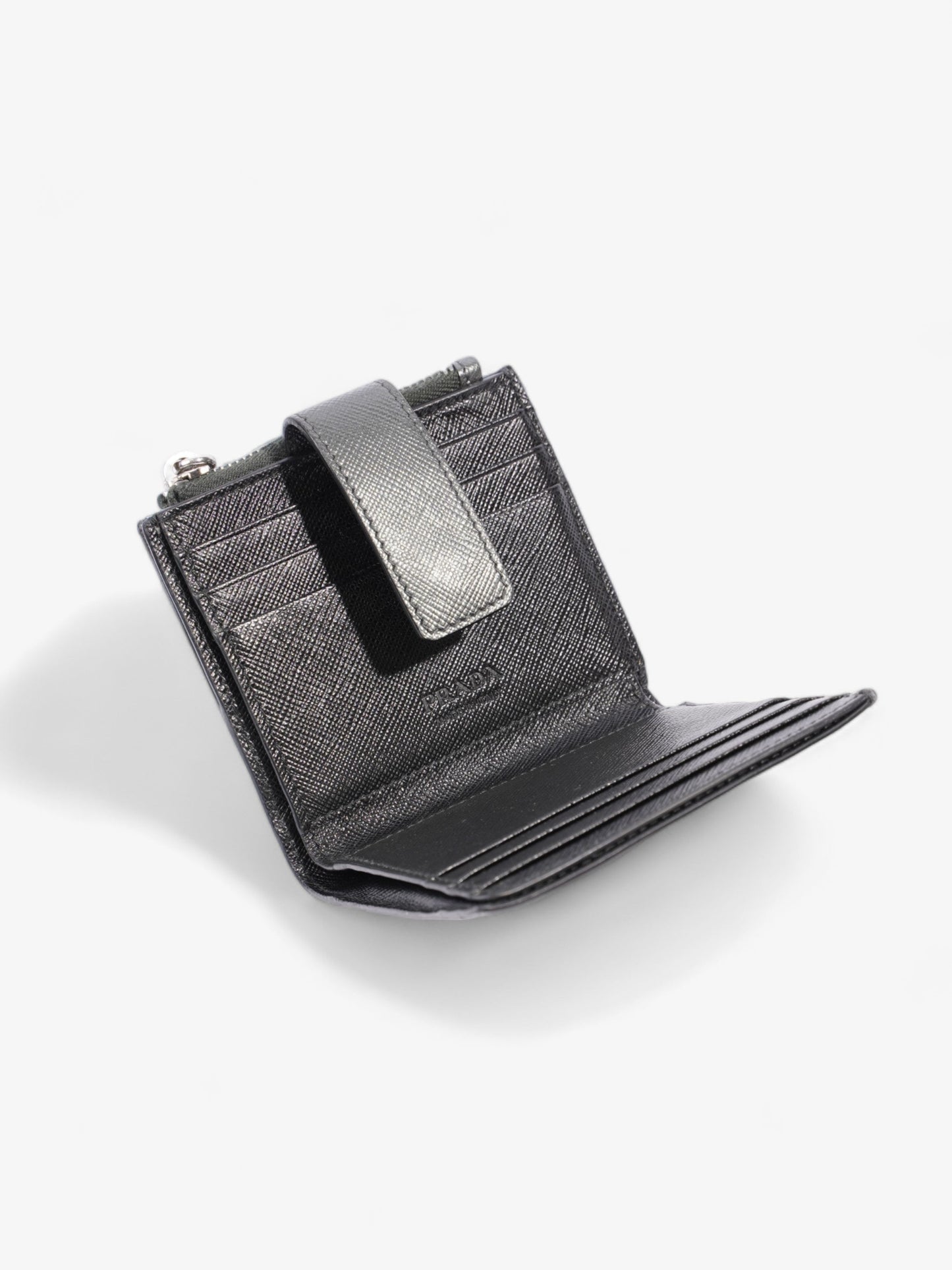 Prada Compact Wallet Grey Saffiano Leather