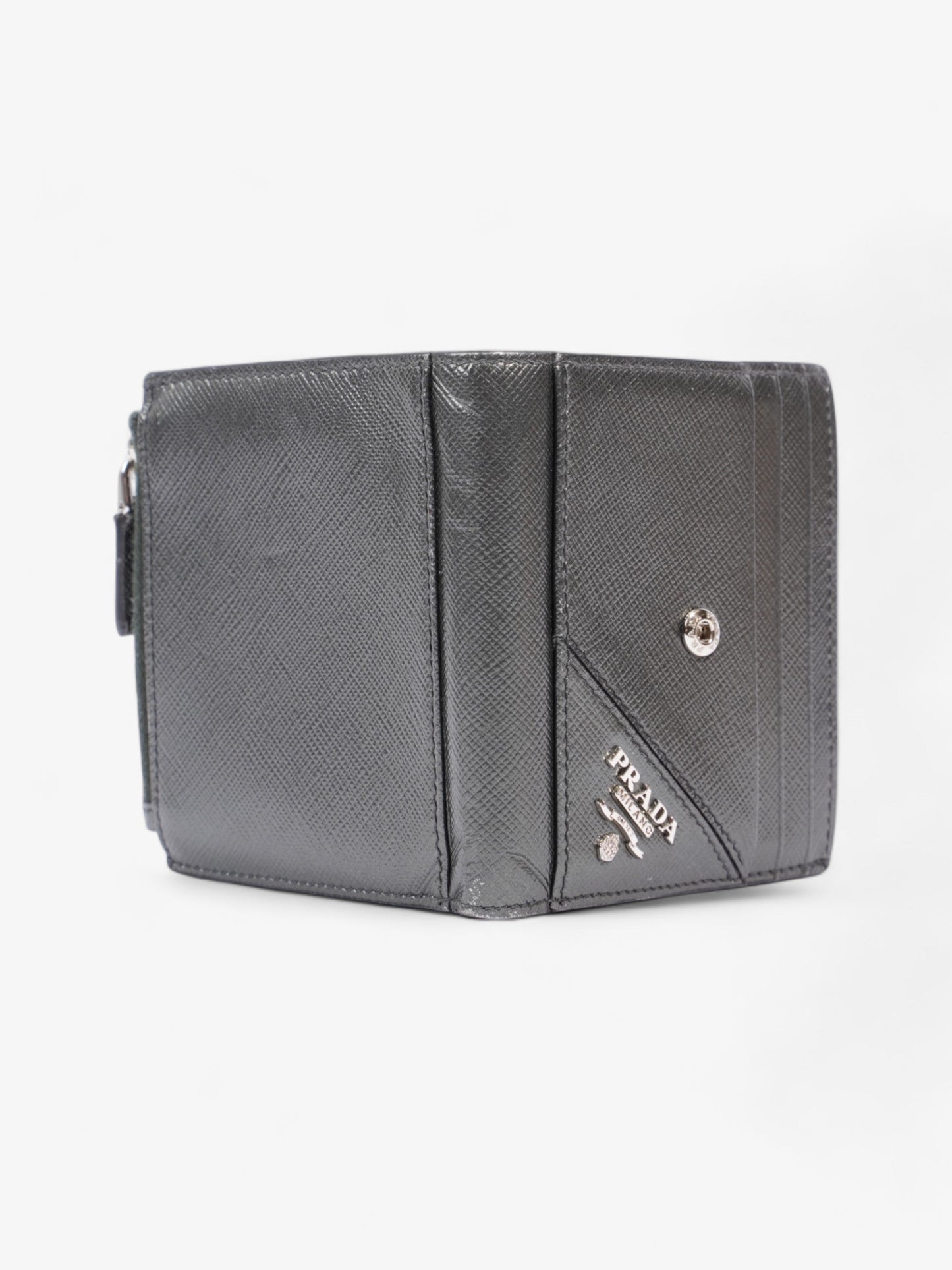 Prada Compact Wallet Grey Saffiano Leather