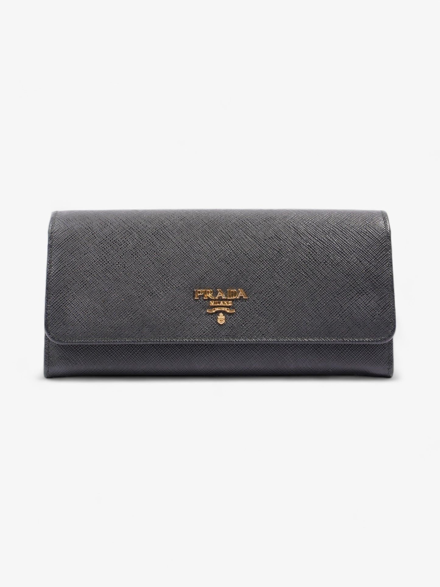 Prada Continental Logo Wallet Black Saffiano Leather