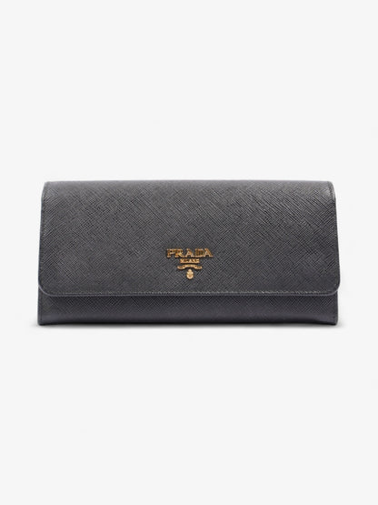Prada Continental Logo Wallet Black Saffiano Leather