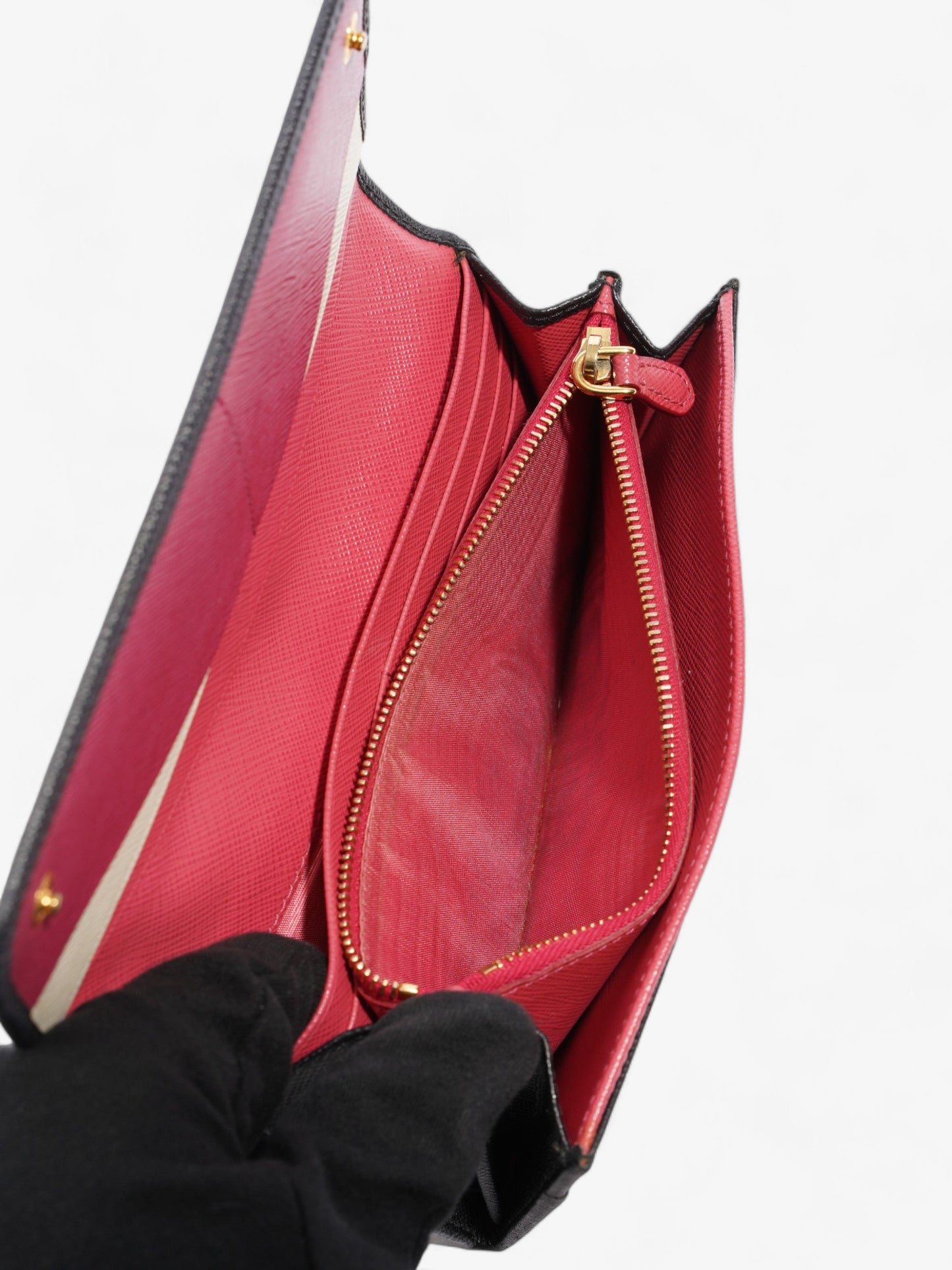 Prada Continental Logo Wallet Black Saffiano Leather