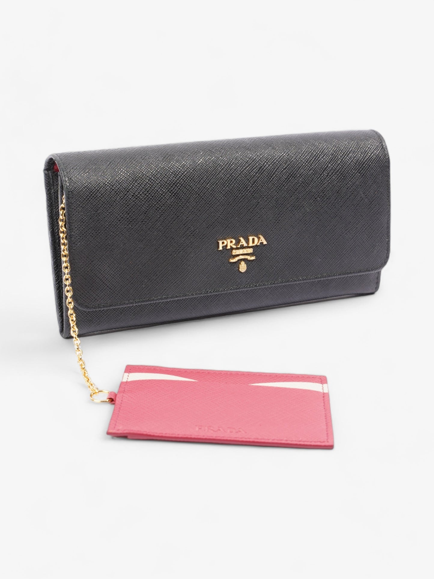 Prada Continental Logo Wallet Black Saffiano Leather