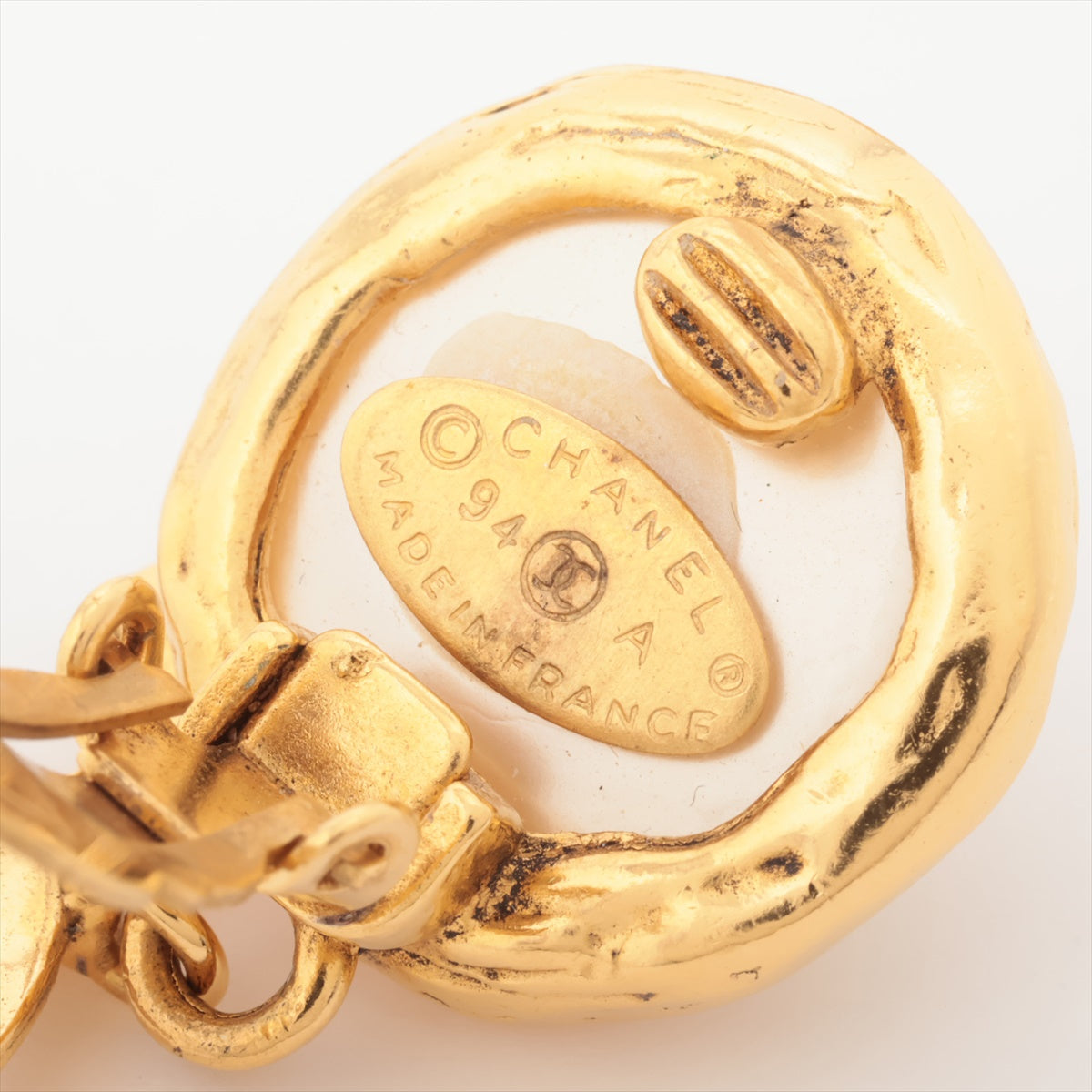 Chanel Coco Logo Pearl Gold Clip On Earrings Costume Jewellery