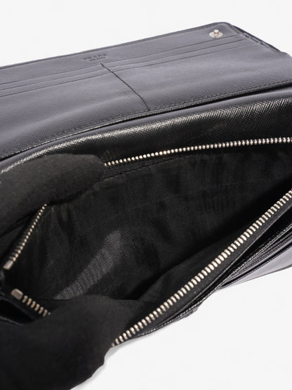 Prada Long Zip Around Wallet Black Saffiano Leather