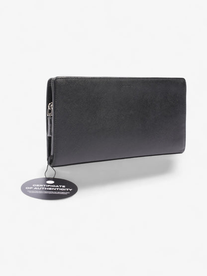 Prada Long Zip Around Wallet Black Saffiano Leather