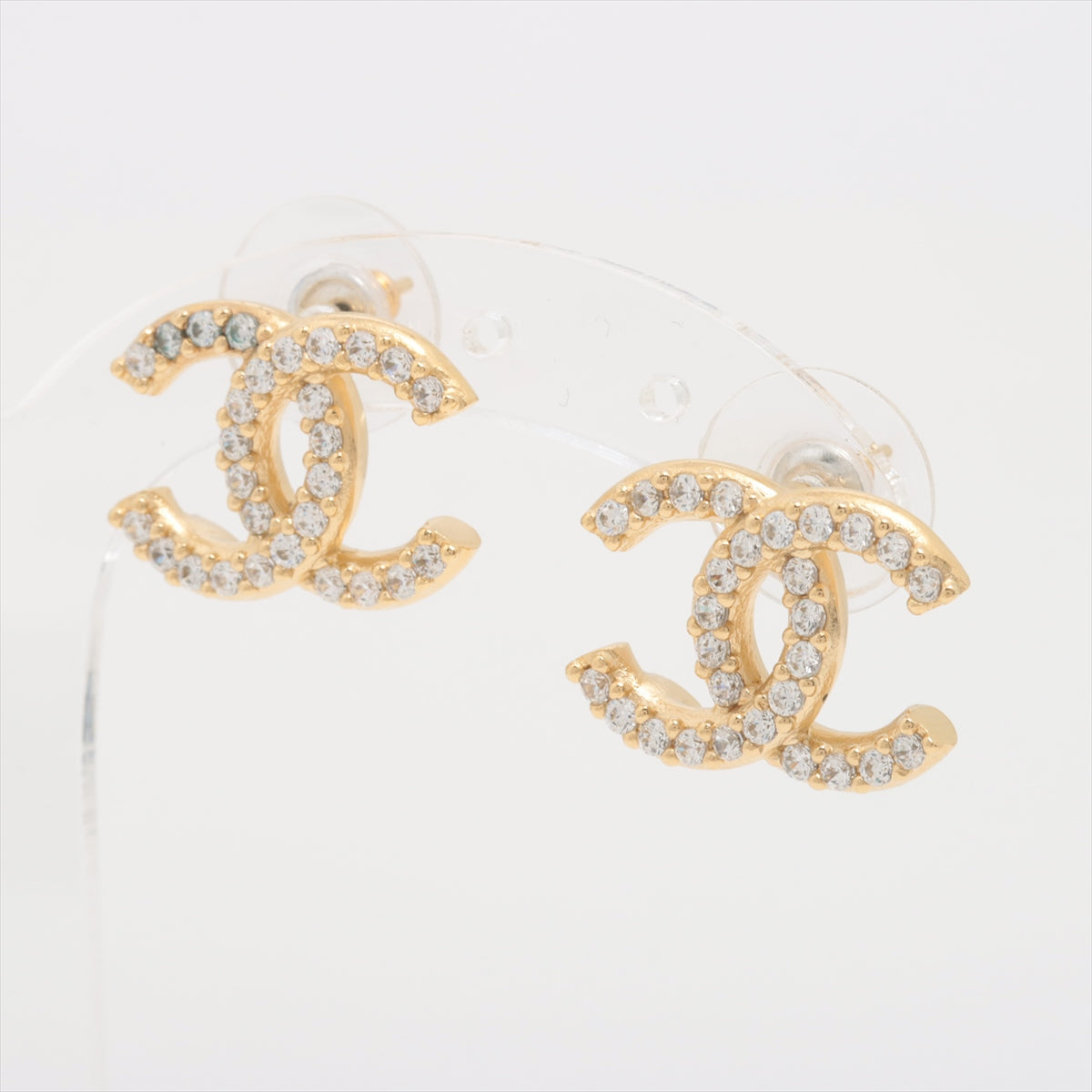 Chanel Coco Logo Rhinestone Gold Earrings Costume Jewellery