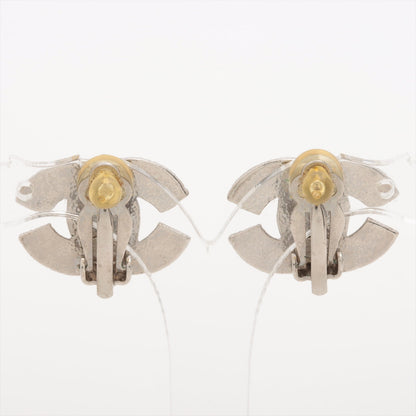 Chanel Coco Logo Rhinestone Silver Clip On Earrings