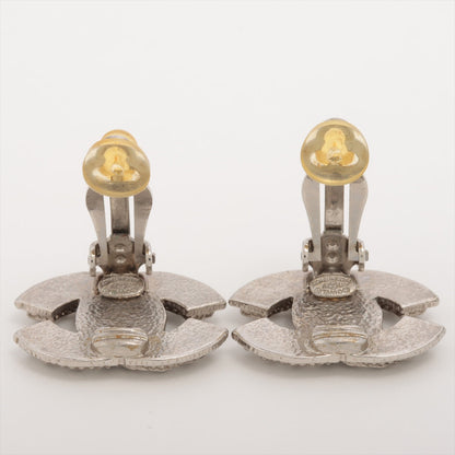 Chanel Coco Logo Rhinestone Silver Clip On Earrings