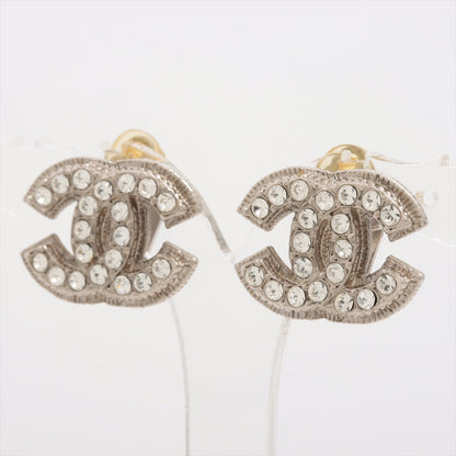 Chanel Coco Logo Rhinestone Silver Clip On Earrings