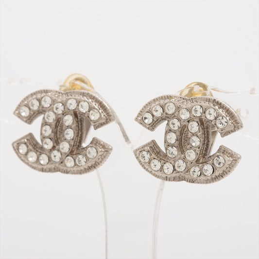 Chanel Coco Logo Rhinestone Silver Clip On Earrings