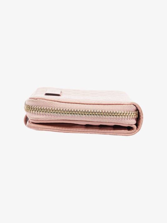 Gucci Gucci Micro Guccissima 449395 Leather Compact Wallet Pink   ? Engraving Pink Embossed Leather