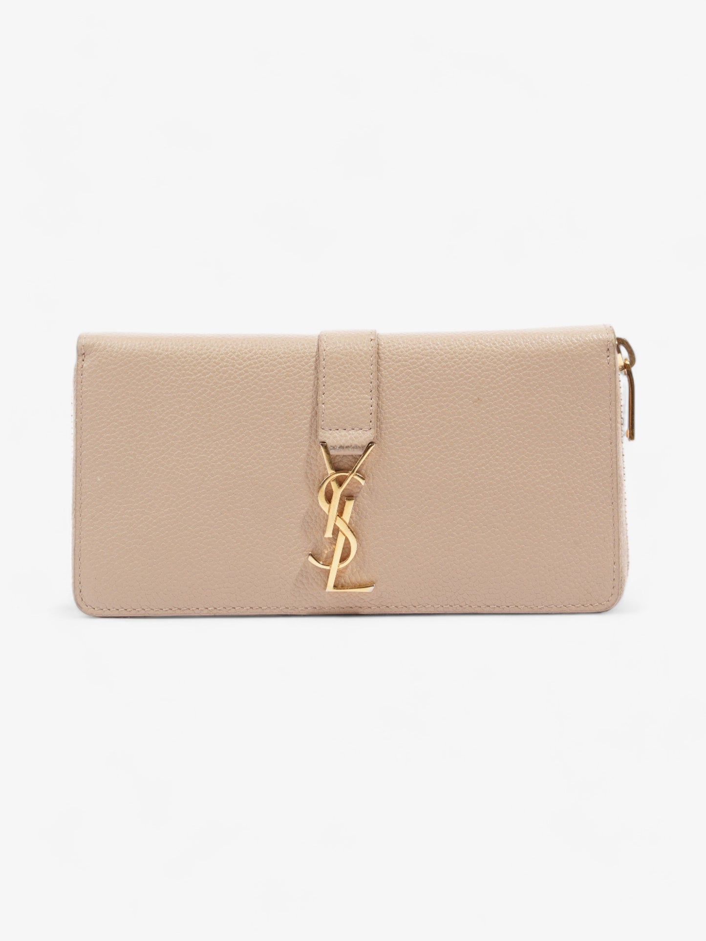 Saint Laurent Zip Round Wallet Beige Leather