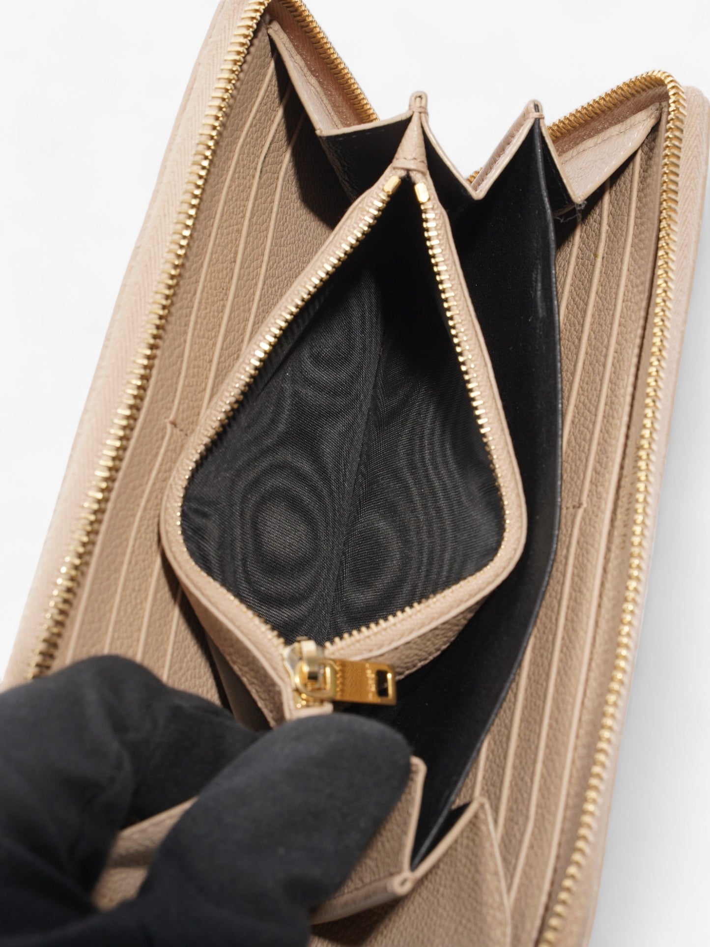 Saint Laurent Zip Round Wallet Beige Leather