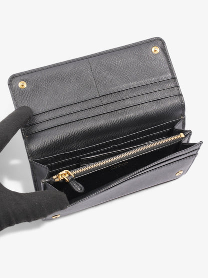 Prada Continental Wallet Black Saffiano Leather
