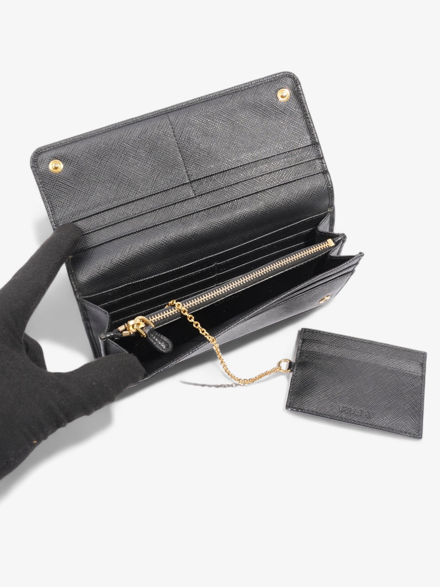 Prada Continental Wallet Black Saffiano Leather