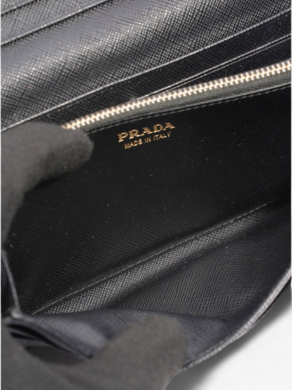 Prada Continental Wallet Black Saffiano Leather