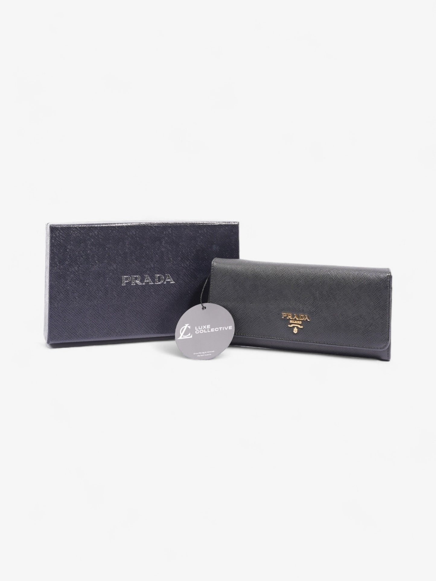 Prada Continental Wallet Black Saffiano Leather
