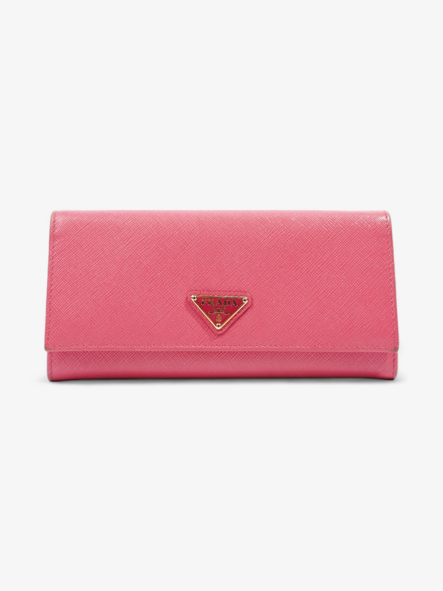 Prada Triangular Logo Flap Wallet Pink Saffiano Leather