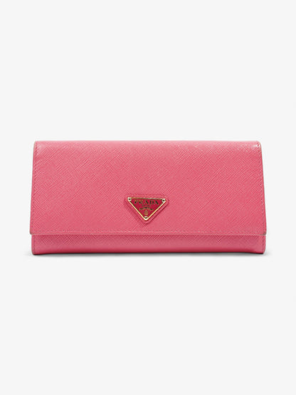 Prada Triangular Logo Flap Wallet Pink Saffiano Leather