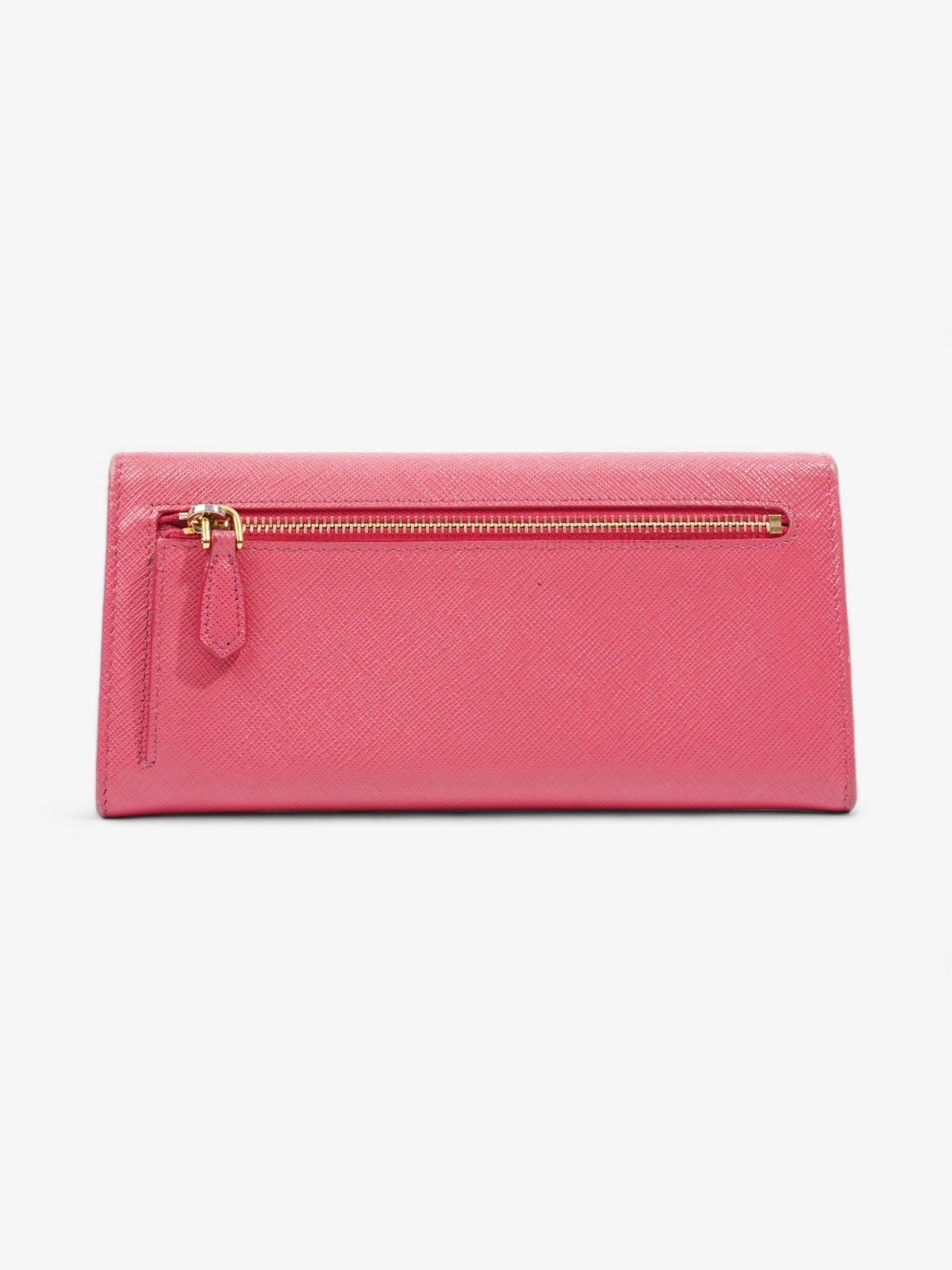 Prada Triangular Logo Flap Wallet Pink Saffiano Leather