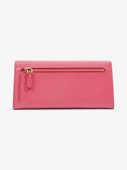 Prada Triangular Logo Flap Wallet Pink Saffiano Leather