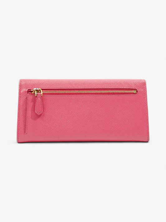 Prada Triangular Logo Flap Wallet Pink Saffiano Leather