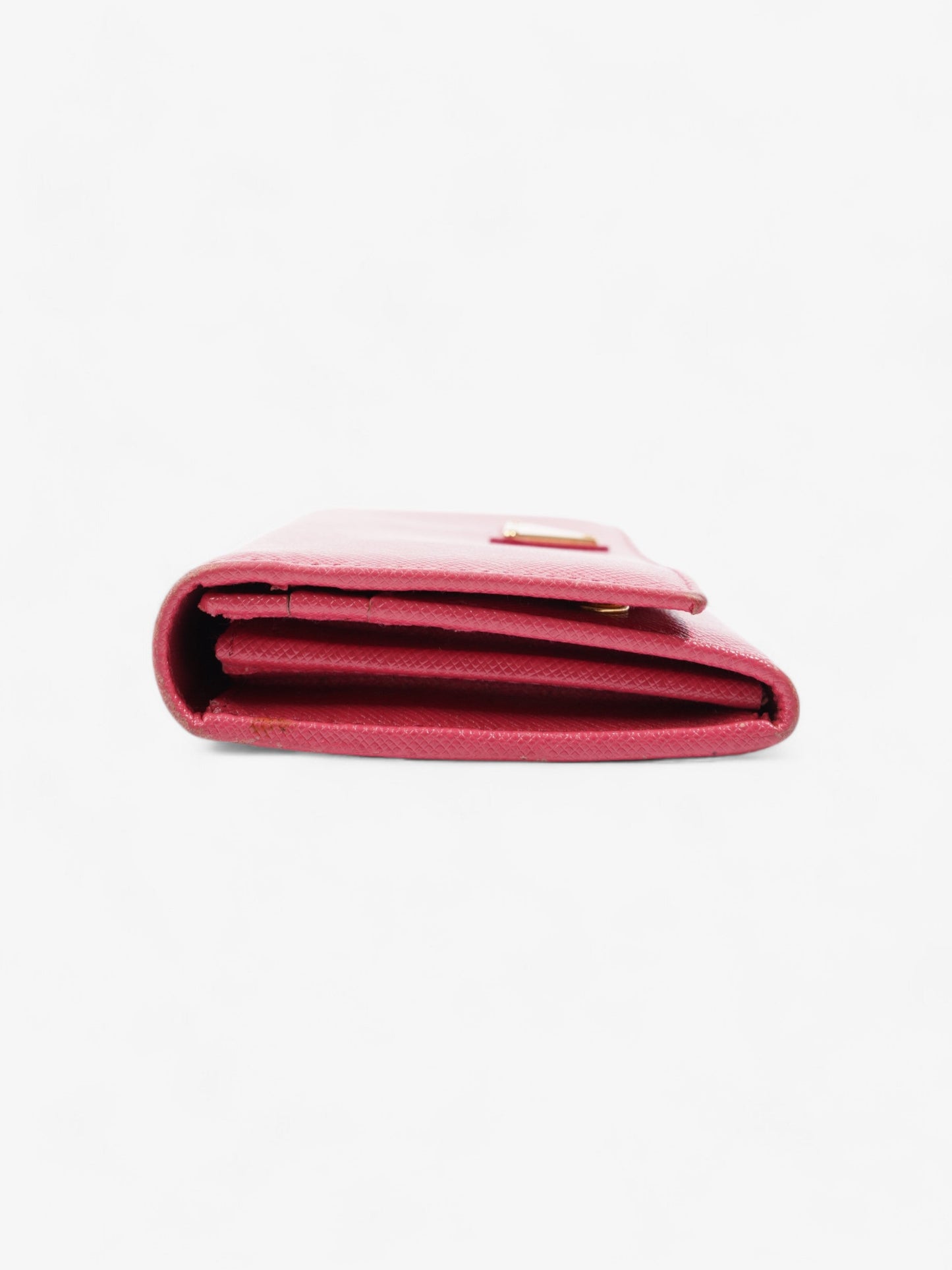 Prada Triangular Logo Flap Wallet Pink Saffiano Leather