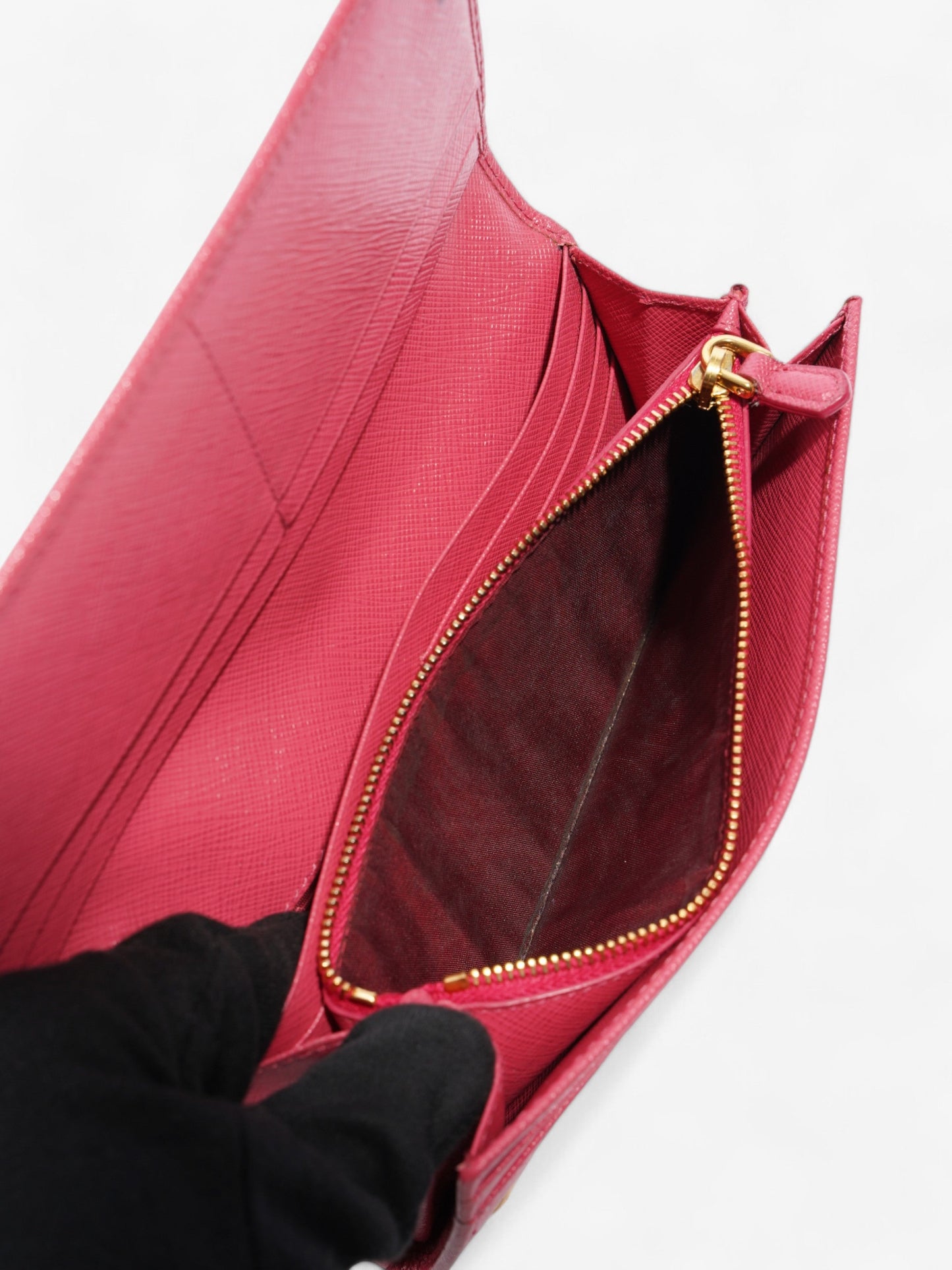 Prada Triangular Logo Flap Wallet Pink Saffiano Leather