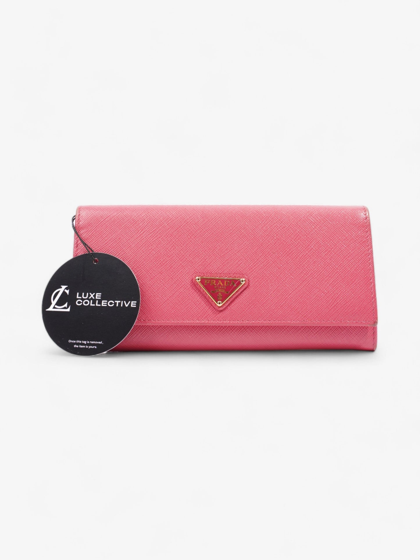 Prada Triangular Logo Flap Wallet Pink Saffiano Leather