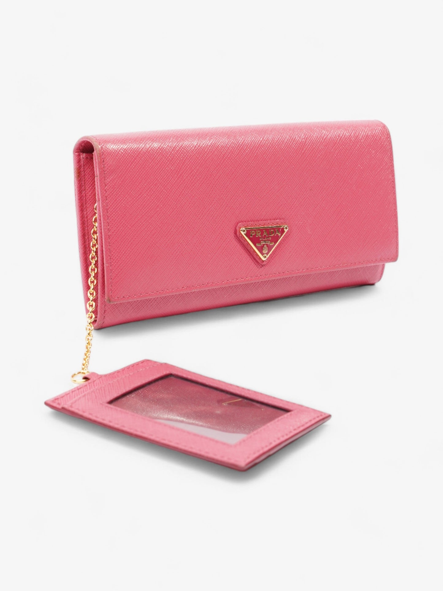 Prada Triangular Logo Flap Wallet Pink Saffiano Leather