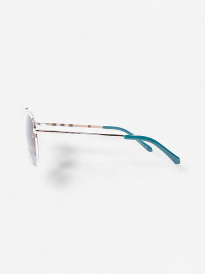 Burberry Aviator Tinted Sunglasses Turquoise  / Vintage Check Acetate 145mm