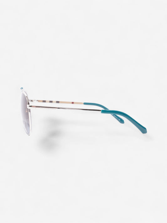 Burberry Aviator Tinted Sunglasses Turquoise  / Vintage Check Acetate 145mm