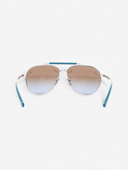 Burberry Aviator Tinted Sunglasses Turquoise  / Vintage Check Acetate 145mm