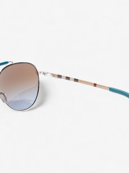 Burberry Aviator Tinted Sunglasses Turquoise  / Vintage Check Acetate 145mm