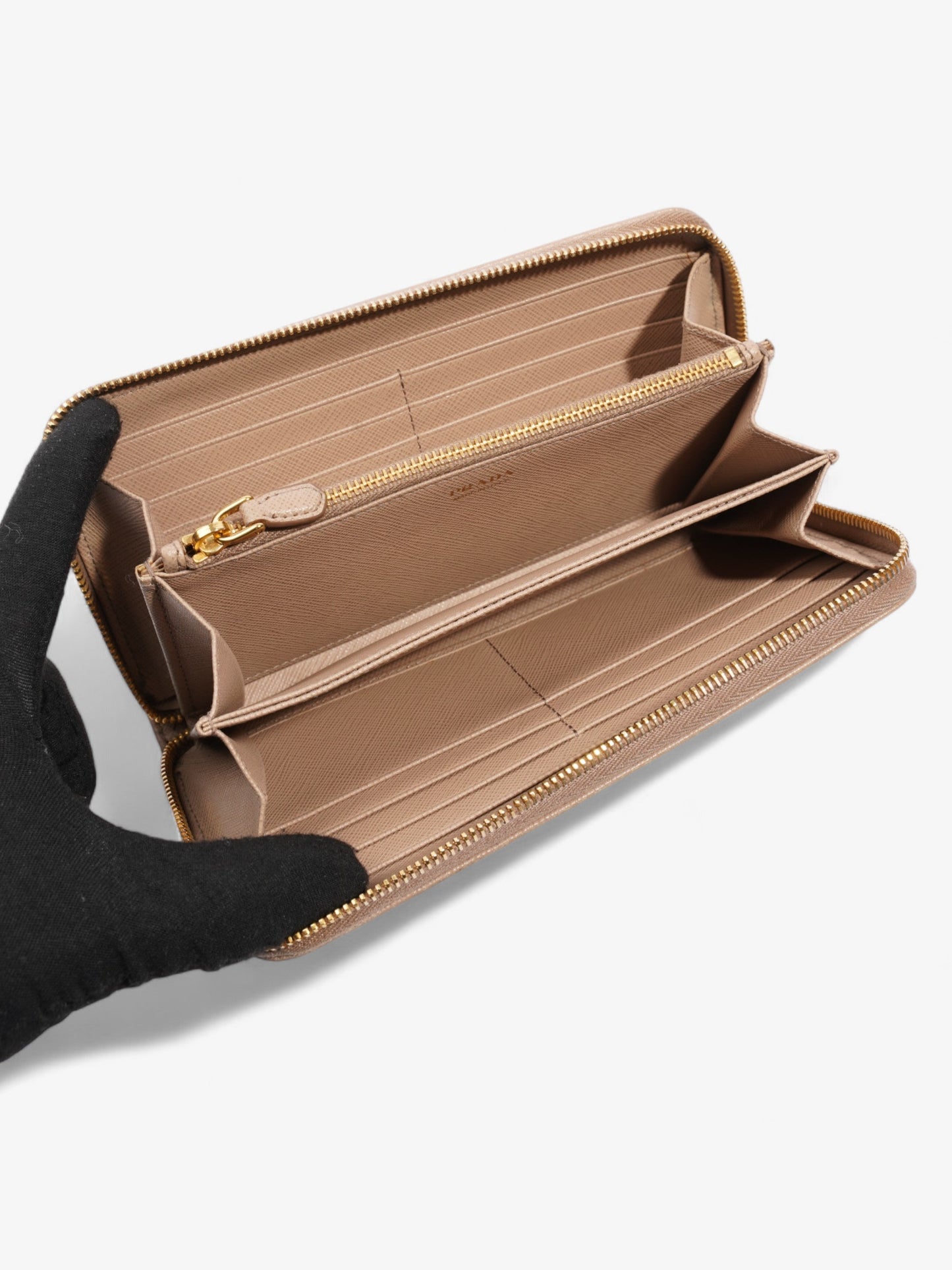 Prada Zip Around Wallet Beige Saffiano Leather