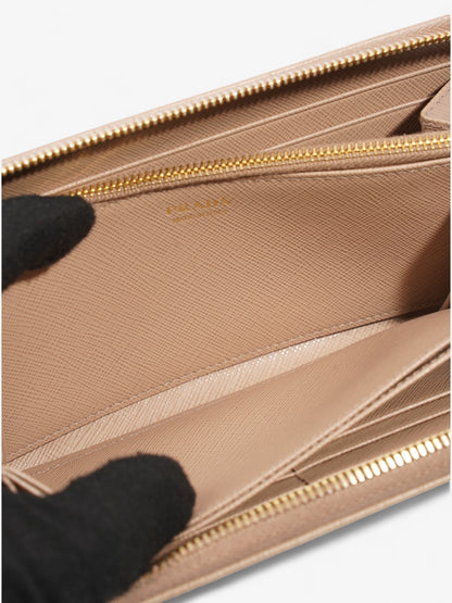 Prada Zip Around Wallet Beige Saffiano Leather