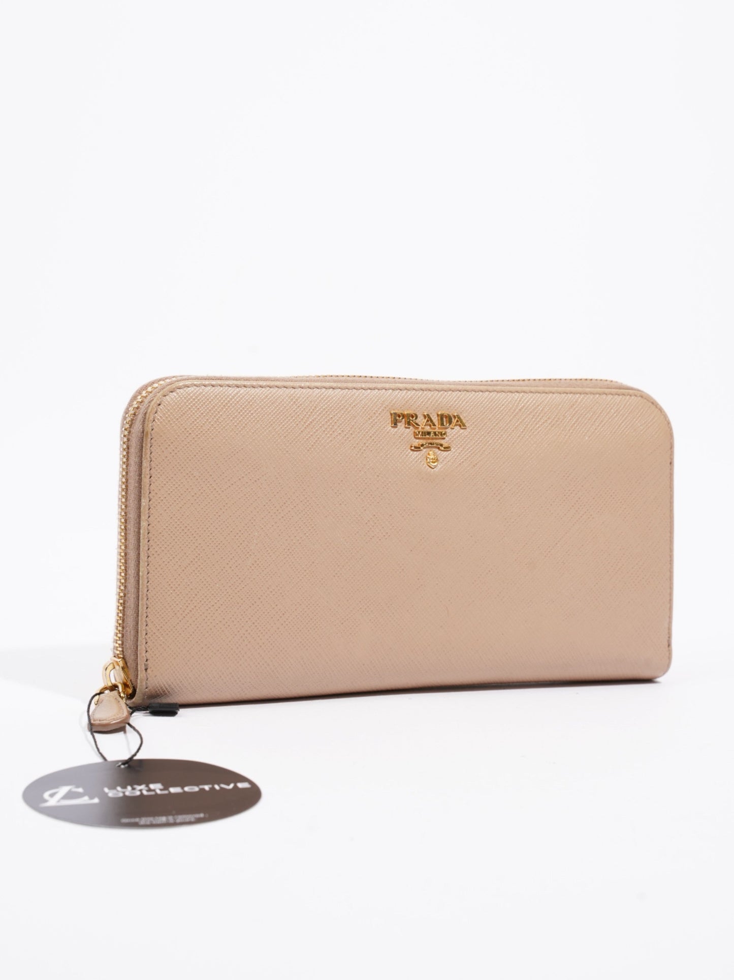 Prada Zip Around Wallet Beige Saffiano Leather