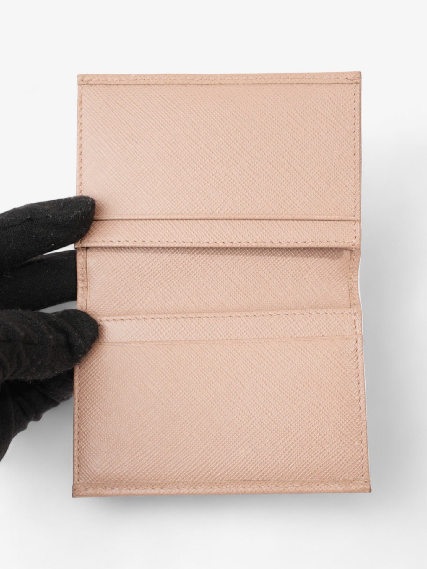 Prada Card Case Holder Beige Saffiano Leather