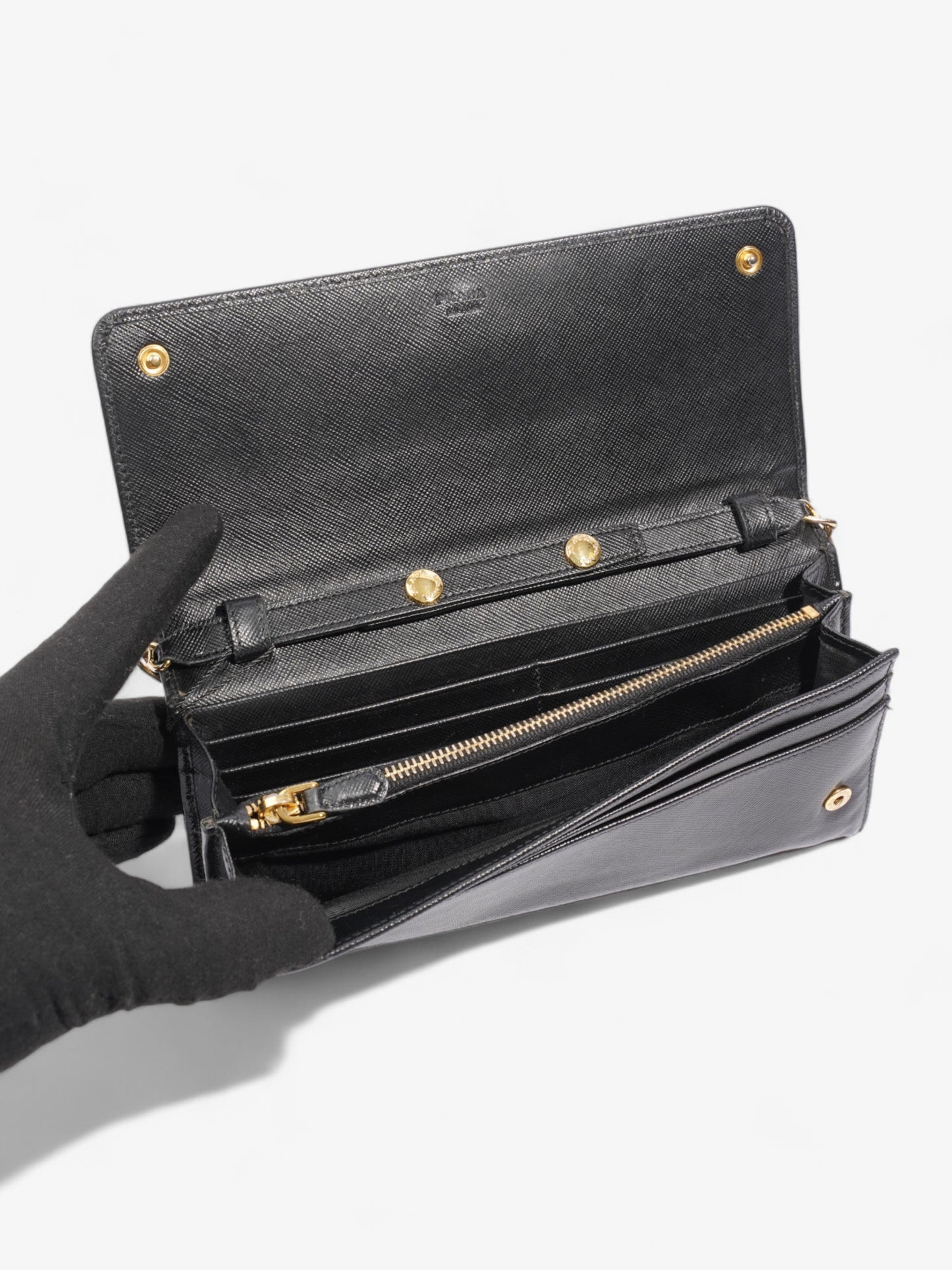 Prada Chain Wallet Black Saffiano Leather