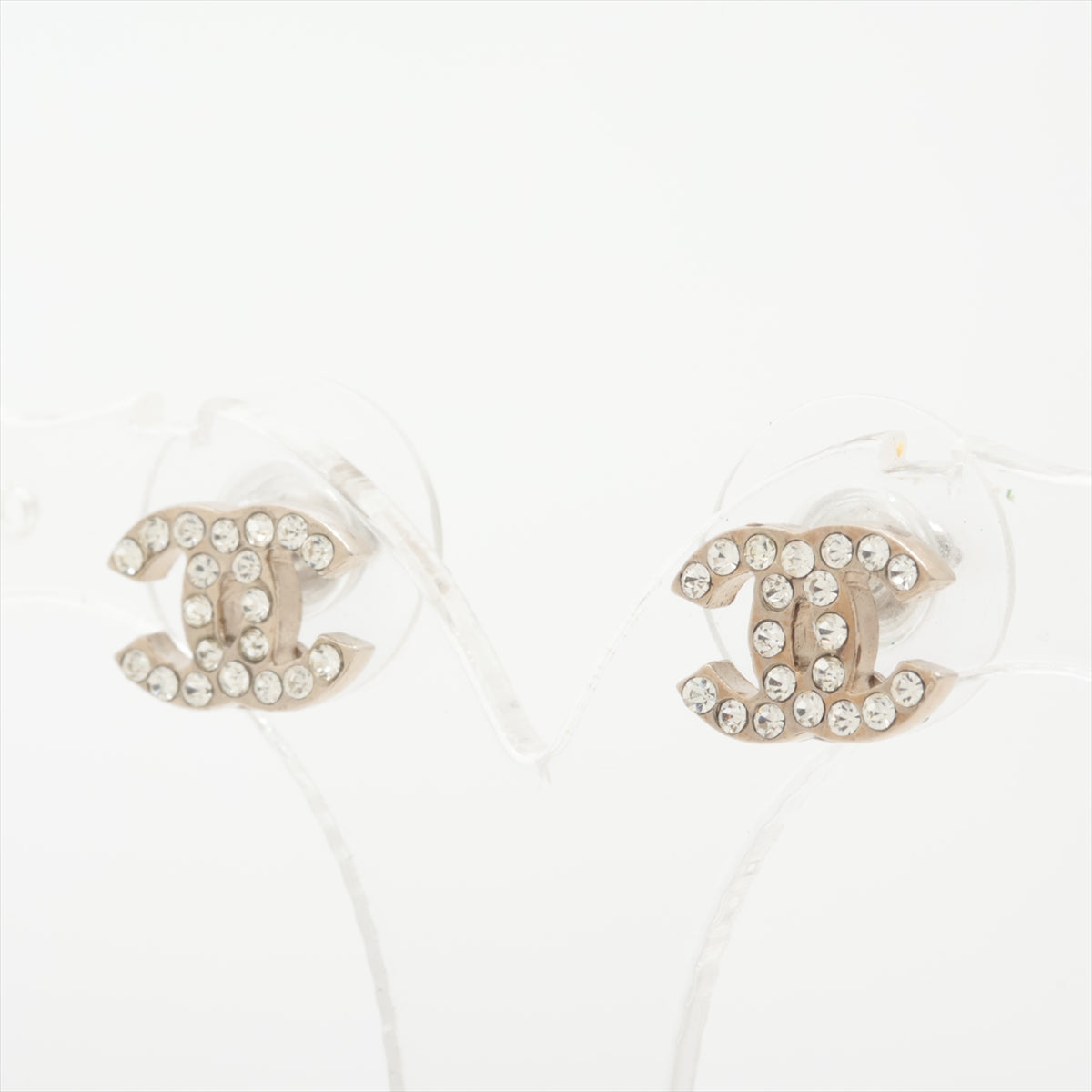 Chanel Coco Logo Rhinestone Silver Stud Earrings Costume Jewellery