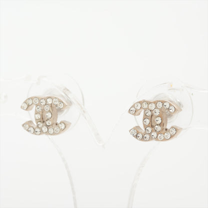 Chanel Coco Logo Rhinestone Silver Stud Earrings Costume Jewellery