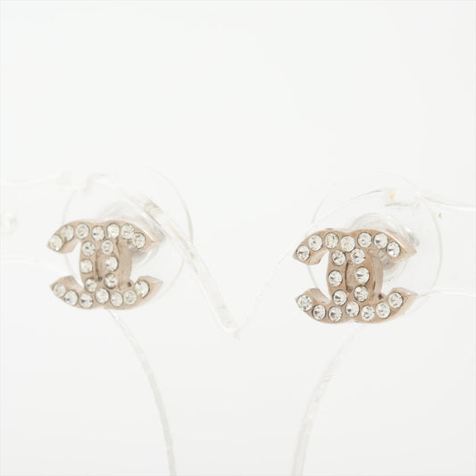 Chanel Coco Logo Rhinestone Silver Stud Earrings Costume Jewellery