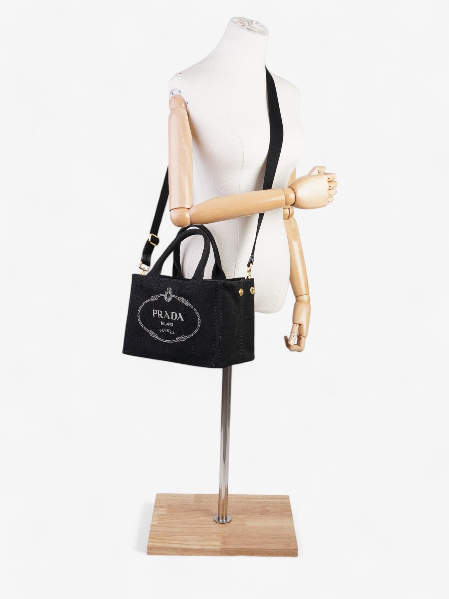 Prada Canapa 2 Way Handbag Black Cotton
