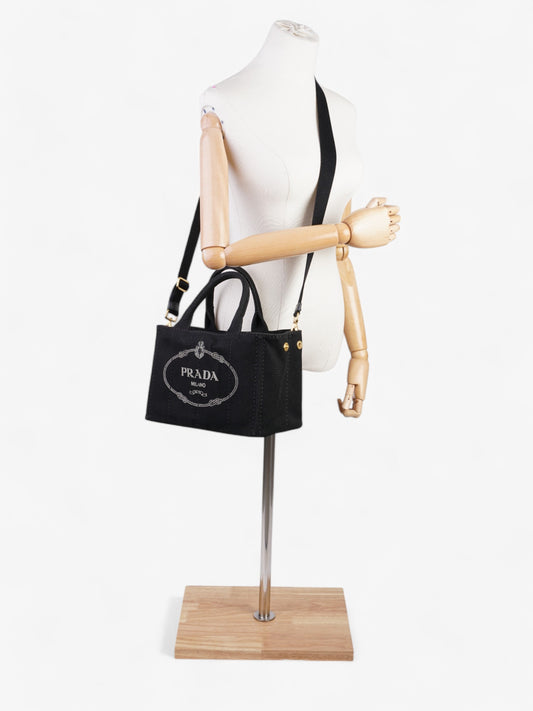 Prada Canapa 2 Way Handbag Black Cotton