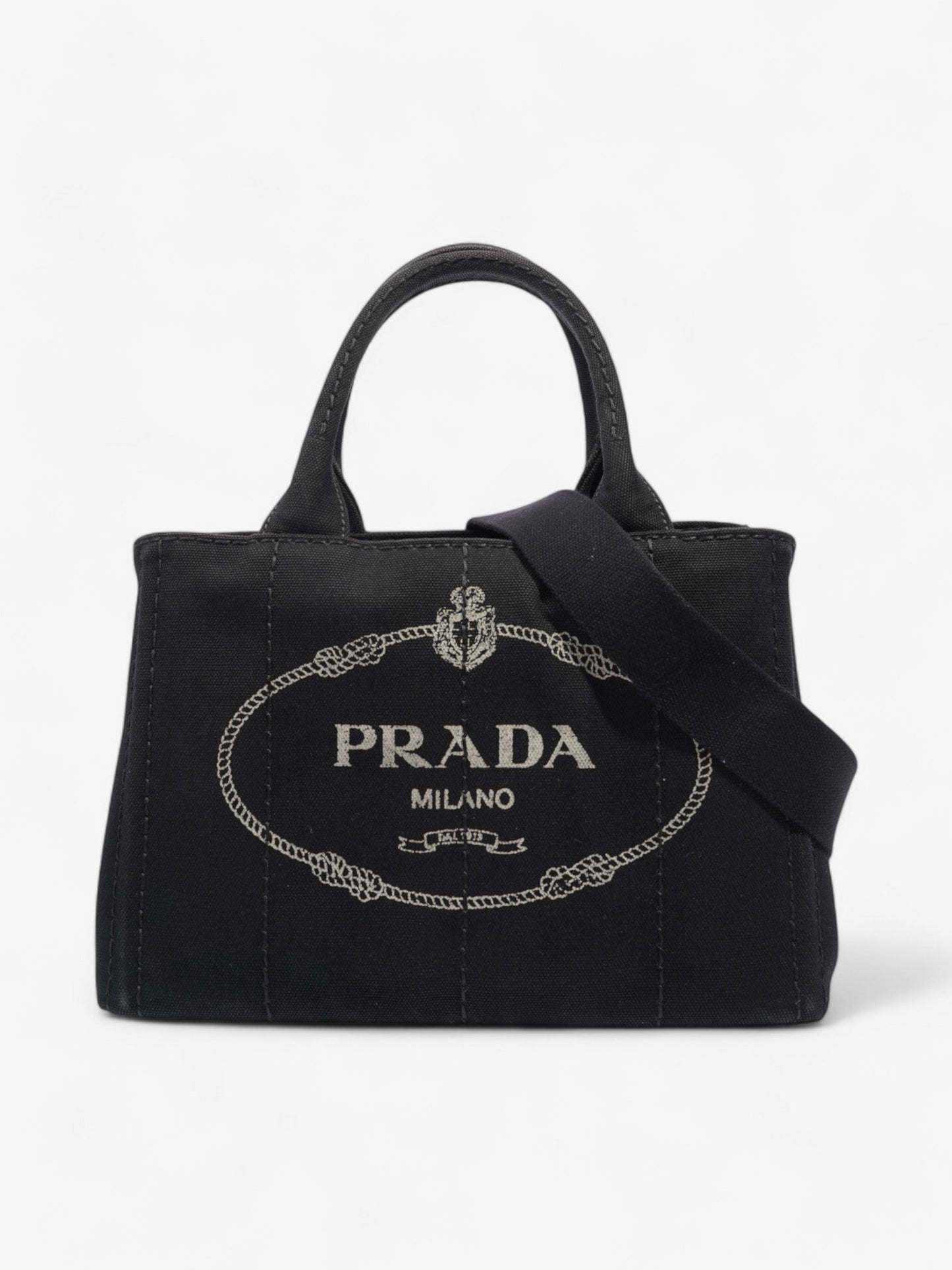 Prada Canapa 2 Way Handbag Black Cotton