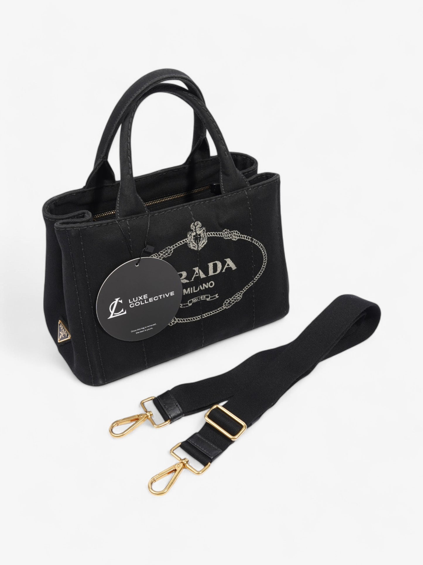 Prada Canapa 2 Way Handbag Black Cotton