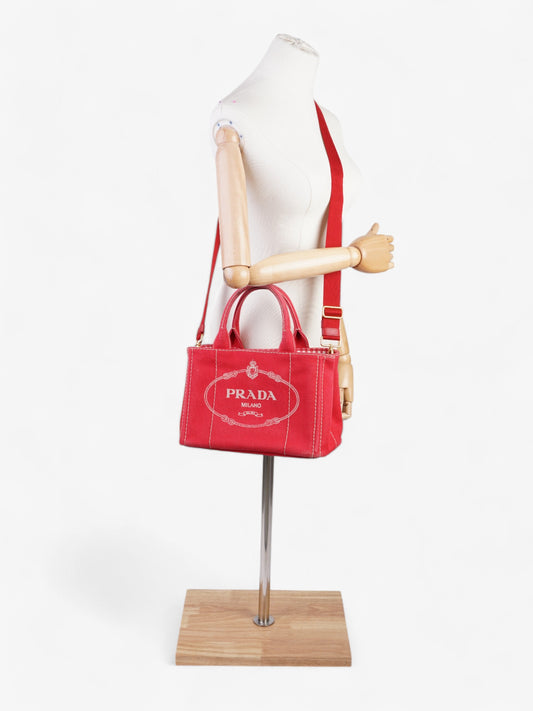 Prada Canapa 2 Way Handbag Red Cotton
