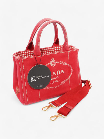 Prada Canapa 2 Way Handbag Red Cotton
